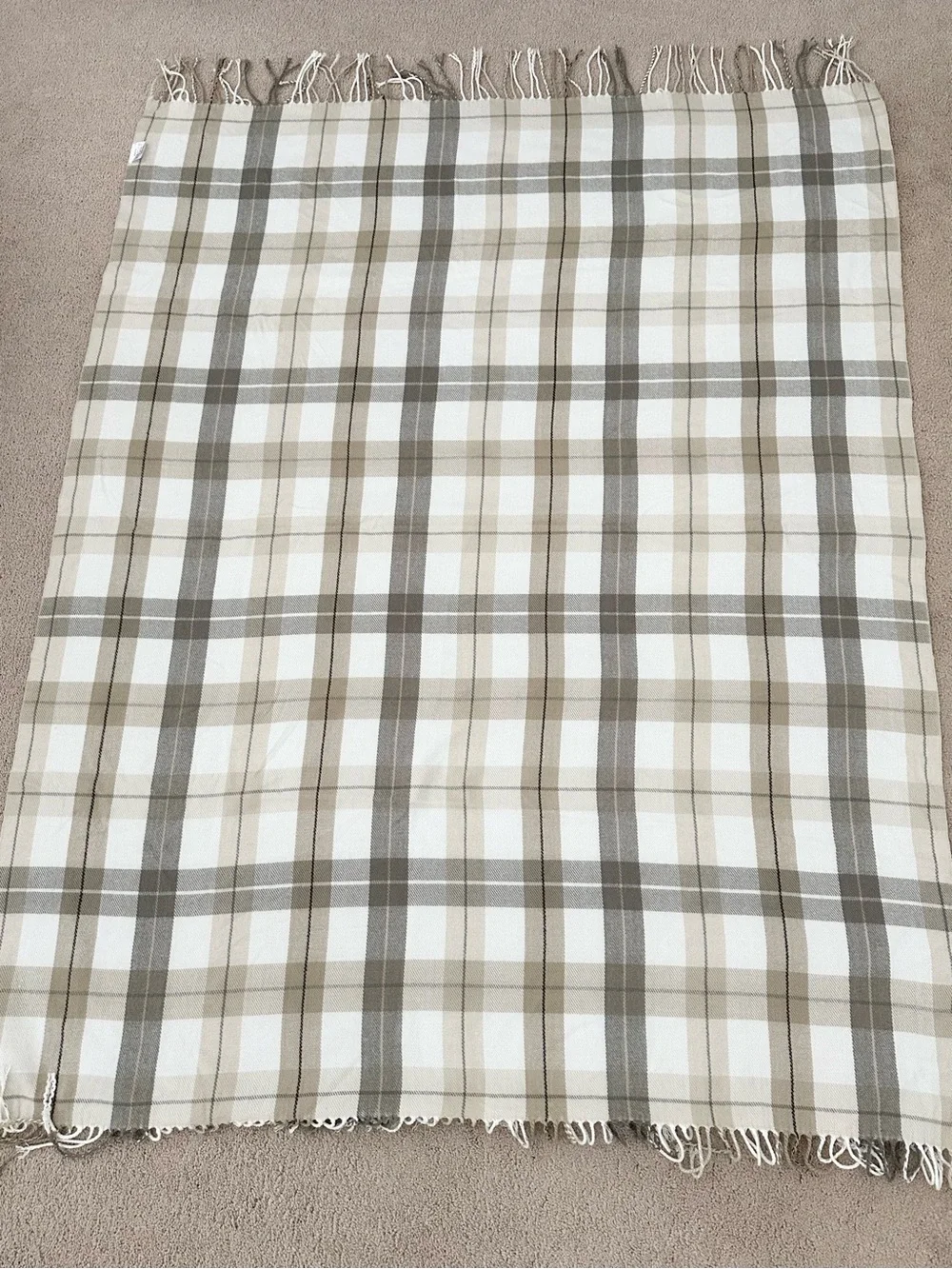 Fall Plaid Fringe Throw Blanket - Beige, Cream & Tan - Fall Harvest Decor